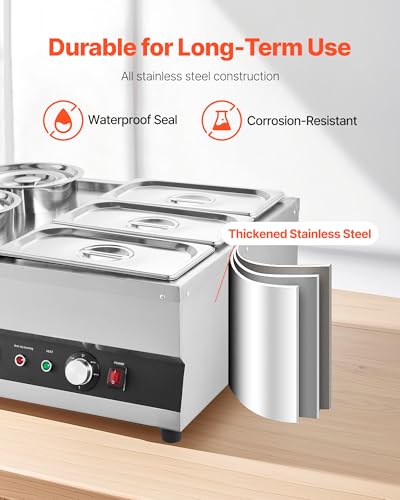 VEVOR Electric Soup Warmer, Two 6.34QT Pots & Three 1/3 Pans, Stainless Steel Commercial Food Warmer with 86~185°F Adjustable Temp, 1500W Bain Marie, Soup Station for Restaurant, Buffet - size: 2×6L Pots and 3×1/3 Pans