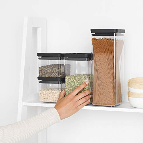 Brabantia Tasty+ 4pc Stackable Food Canisters Set (Dark Gray) 2x 0.7qt & 2x 1.7qt BPA-Free Space-Saving Jars with Silicone Seal Lids for Freshness - color: Dark Gray, size: Set of 4: 2x 0.7 qt & 2x 1.7 qt