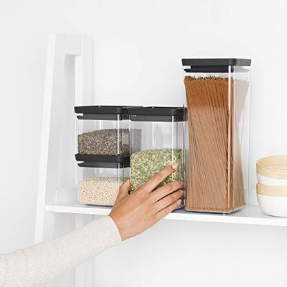 Brabantia Tasty+ 4pc Stackable Food Canisters Set (Dark Gray) 2x 0.7qt & 2x 1.7qt BPA-Free Space-Saving Jars with Silicone Seal Lids for Freshness - color: Dark Gray, size: Set of 4: 2x 0.7 qt & 2x 1.7 qt
