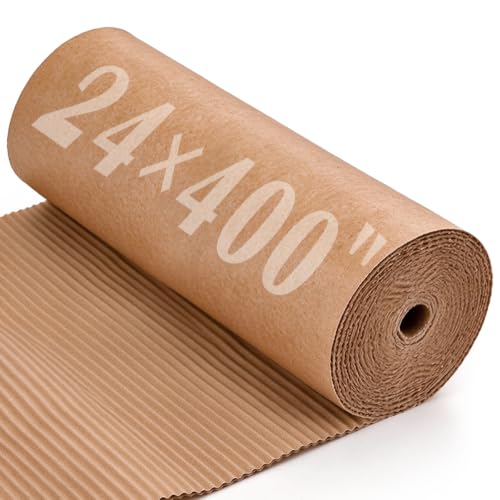 Corrugated Cardboard Roll, 24 x 400 Inches Single Face Brown cardboard Roll for Gardening, Packing & Floor Protection, Cardboard sheets for Moving, Crafts