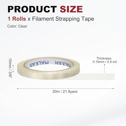 uxcell Filament Strapping Tape 3/8" x 21.9 Yards 5.9 Mil Heavy Duty Striped - size: 3/8 Inch x 21.9 Yards 5.9 Mil