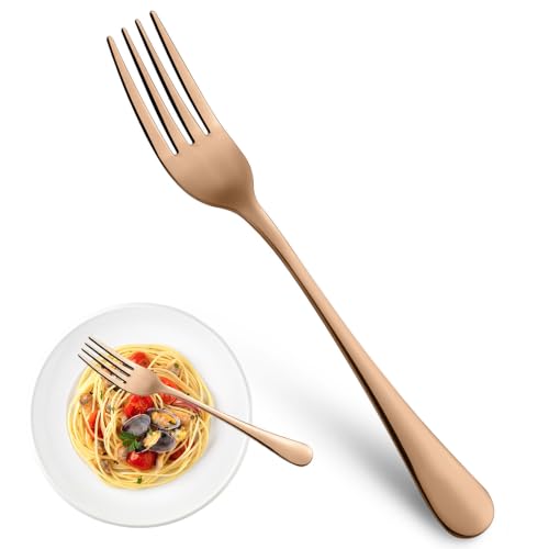 16 Pcs Rose Gold Dinner Forks Set, Stainless Steel Silverware Fork, 8 Inch - color: Rose Gold