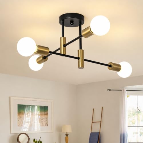 Garwarm Black and Gold Sputnik Chandelier, 4-Light Semi Flush Ceiling Light - color: 4-Lights,Black and Gold
