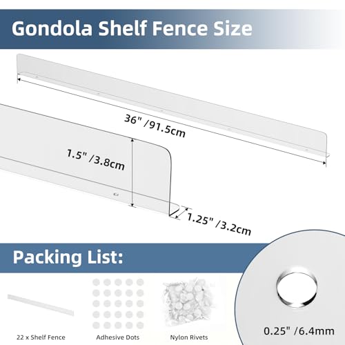 Nalwort 22 Pcs Retail Gondola Shelving Front Fence, Clear PET Shelf Fence with 1/4" Holes and Screws, Front Lips Barrier for Retail Store Display Rack, 1.5" H x 36" L - size: 1.5" H x 36" L