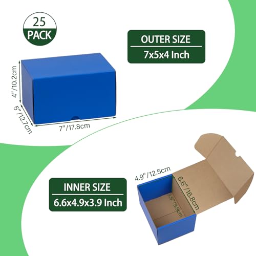 7x5x4 Inches Shipping Boxes Pack of 25, Blue Corrugated Cardboard Box Literature Mailer for Packing Small Business - color: Blue, size: 7x5x4