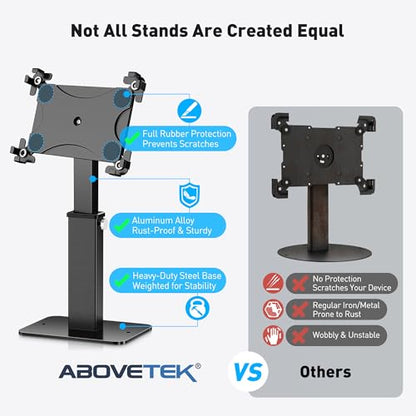 AboveTEK Anti-Theft iPad Kiosk Stand, 360 Rotation & Adj. Height 8.3"–13.4", Heavy-Duty Steel & Aluminum, Fits 9.7"-13" Tablets, Security Retail POS Tablet Stand for Business & Commercial Use - color: Black