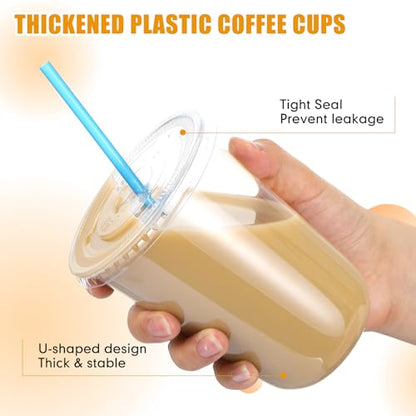 Ziliny 50 Pack 16 oz Plastic Cups with Lids Straws Iced Coffee, Blue - color: Blue, size: 16 oz
