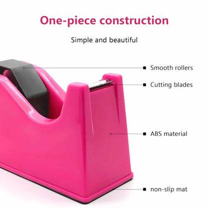 Tape Dispenser, Heat Press Tape Dispenser, Desk Heat Tape Dispenser 6.3 x 2.5 x 3.4 Inch, Holder Fits 1" and 3" Core,Nonskid Base Weighted Desktop Tape Dispenser (Pink) - color: Pink