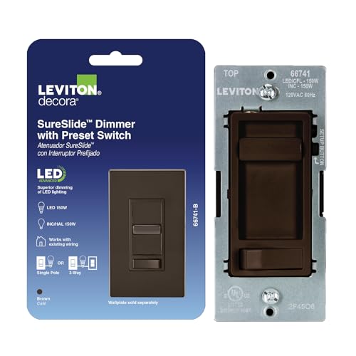 Leviton SureSlide LED Advanced Dimmer Switch for 150W Dimmable LED, Halogen and Incandescent Bulbs and Fixtures, 66741-B, Brown - color: Brown