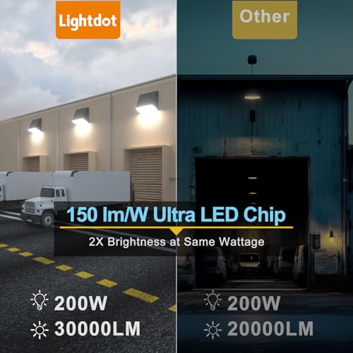 Lightdot 2Pack 200W LED Wall Pack Lights, 100-277v Full Cut Off Dusk to Dawn Photocell, 30000Lm(150Lm/W) 5000K IP65 Outdoor Exterior Lighting for Garage,Warehouse,Yard,Building,Factory,ETL