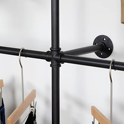 Modern Simple Industrial Pipe Clothing Rack, Display Stand Wall Mounted Clothes Garment Rack Heavy Duty Hanging Clothes Rods Bar for Closet Storage, 134in Black - color: III-Black