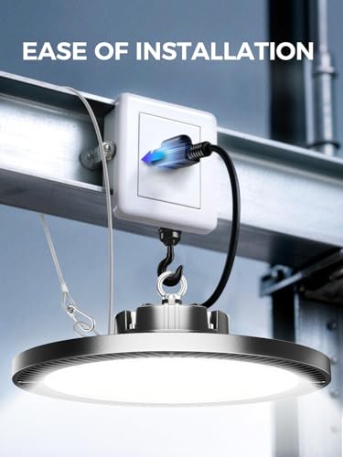 ELEKICO UFO Led High Bay Light 150W 5000K Shop Lights 21000Lm Daylight with Plug, UFO High Bay Lights for Garage Warehouse Workshop Factory Barn Logistics Center 6 Pack