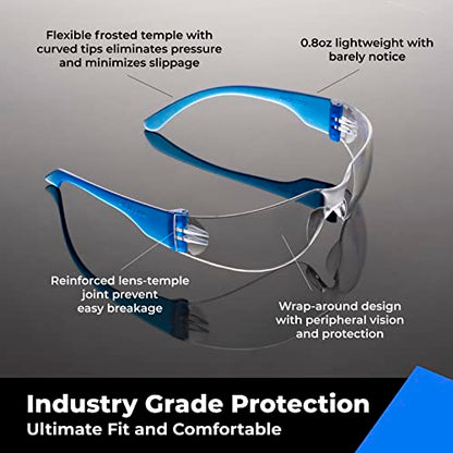 amoolo Blue Safety Glasses, ANSI Z87.1 Impact Resistant, 24 Pack, Adult - color: Blue, size: Adult's Size - 24 Pack