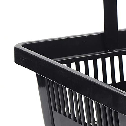 Gdrasuya10 Portable Shopping Baskets Set of 12 Large Plastic Shopping Basket with Handles, 28L Plastic Grocery Shopping Baskets Black Storage Containers for Grocery Retail Convenience Store