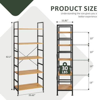 5 Tier Bookshelf, Free Standing Bookcase with Open Storage Shelves - color: Light Wood, size: 5 Tier