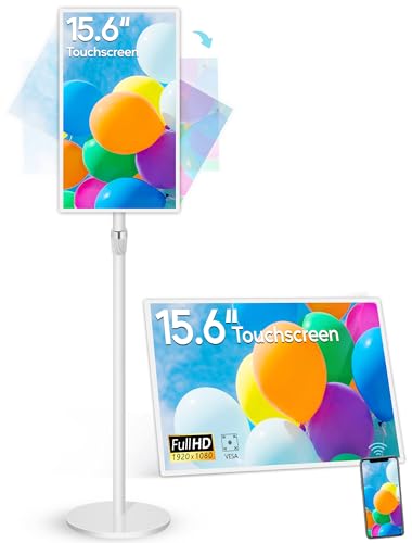 15.6" Digital Signage with 10000mAh Battery, Capacitive Touchscreen Advertising Display, Adjustable Stand, Android 13 Commercial LCD Monitor with Auto Play, Wireless Screen Mirroring, 8+128GB, White - color: White, size: 8+128GB