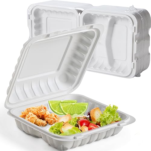 7.8" 30oz 3 Compartment Food Containers - Shrink Wrap Ready to Use - size: 7.8 inch 30 oz