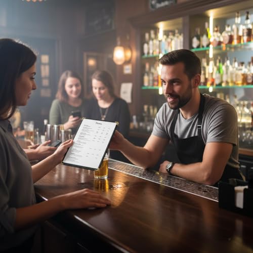 25 Pack Menu Covers 8.5 x 11 – 2 View Single Page Top Loading Menu Holders, Clear Vinyl Restaurant Menu Covers with Double-Stitched Edges, Durable Waterproof PVC Menu Sleeves for Bar, Café, Hotel - color: Black, size: 25 Pack-1 Pages /2 Views-8.5"x11"