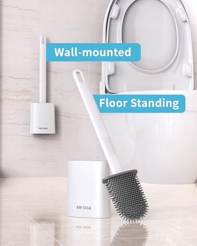 MR.SIGA Toilet Brush and Holder Set, Wall Mounted Toilet Bowl Brush, White - color: White