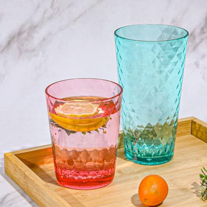 BPA-Free Plastic Tumblers 8 Pack (4x16oz+4×22oz) | Reusable Dishwasher Safe | Stackable Shatterproof Cups | Plastic Drinkware & Drinking Tumblers for Restaurant, Home, Party - color: Many Styles, size: 8-Pack