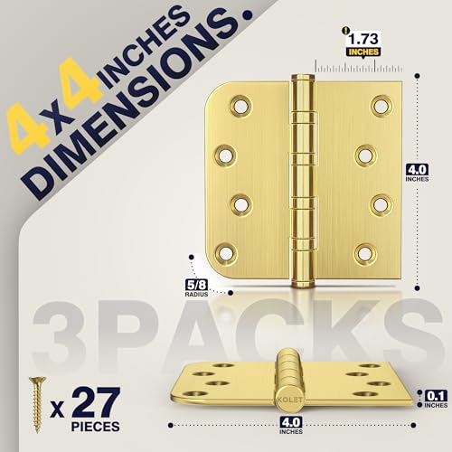 KOLET Ball Bearing Door Hinge, 4 x 4 Inches, Brushed Gold, 3 Pack - color: Gold, size: 3 Pack