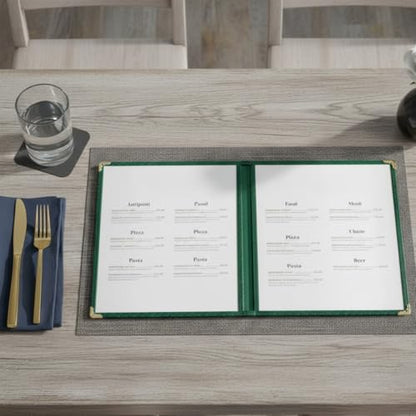 TrueCraftware- 8-1/2” x 11” Green Double Fold Restaurant Menu Covers 2 Page 4 View Set of 10- Crystal Clear Café Menu Holders Fits A4 Size Paper Menu Covers Clear Menu Sleeves - color: Green