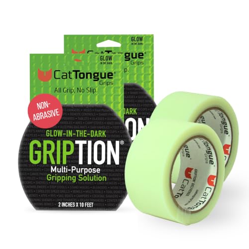 CATTONGUE GRIPS 2" x10' 2Pk Grip Tape Roll, Non-Abrasive, Waterproof, Glow - color: Glow In The Dark, size: 2" x 20'