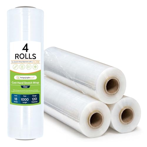 PSBM Cast Hand Plastic Stretch Wrap/Shrink Film 18" x 1000Ft 120 GA 4 Rolls - size: 18 Inch, style: 120 GA