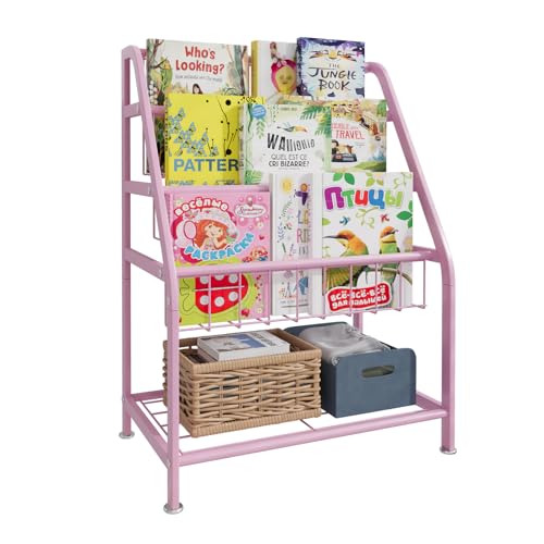 aboxoo Kids Bookshelf Small Toddler Freestanding for Children Room 18 inches Metal Bookcase Toy Organizer Pink Stable Bookcase Bookstore Library Book Unit Storage for Small Place - color: Pink, size: Small