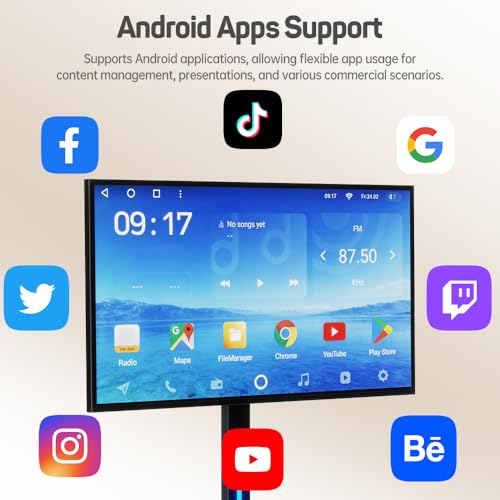 32 Inch Digital Signage Display on Wheels, Portable LCD Touch Digital Kiosk with Adjustable Rolling Stand, Phone App Control Android 14 Advertising Display Poster,HDMI/USB (Non-TouchKiosk)