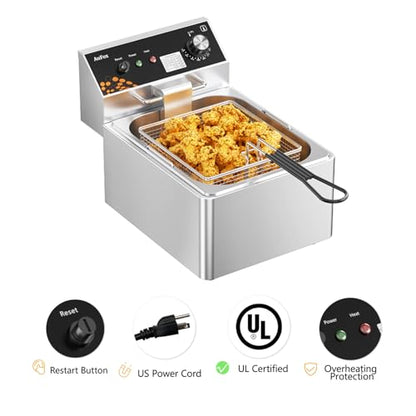 Commercial Deep Fryer 10.5Qt Countertop Fryer 1mm Thickened Stainless Steel - size: 10.56 Qt