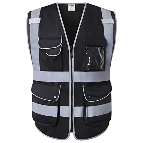JKSafety Safety Vest for Men Women Reflective Hi Vis JK150 Black M - color: Black, size: Medium