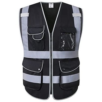 JKSafety Safety Vest for Men Women Reflective Hi Vis JK150 Black M - color: Black, size: Medium