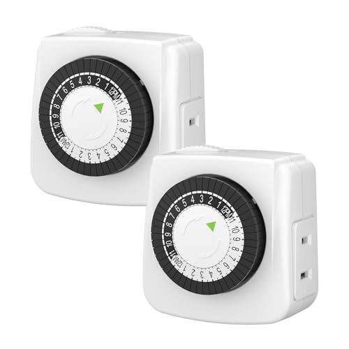 BN-LINK Indoor Timers Plug Mechanical 2 Prong 24-Hour Mini Lamp Timers 2 Pack, for Electrical Outlets, Fish Tank, Fans, LED Lights - size: 2-Prong, 2-Pack, 1 Outlet, Mini