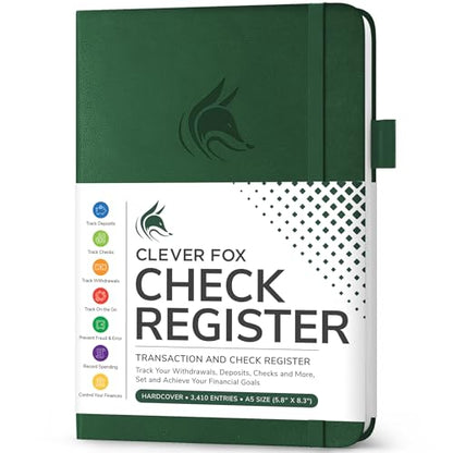 Clever Fox Check Register Book, Checkbook Ledger, 5.8x8.3 Dark Green - color: Dark Green, size: A5 (5.8'' x 8.3'')