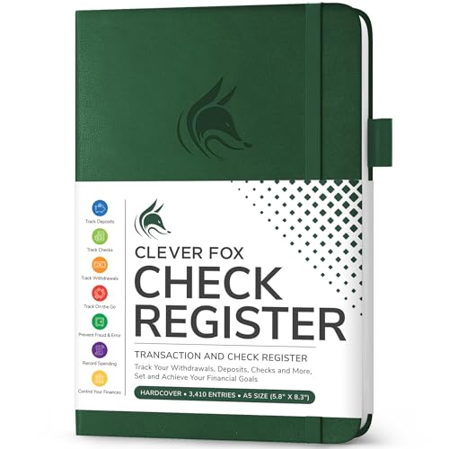 Clever Fox Check Register Book, Checkbook Ledger, 5.8x8.3 Dark Green - color: Dark Green, size: A5 (5.8'' x 8.3'')