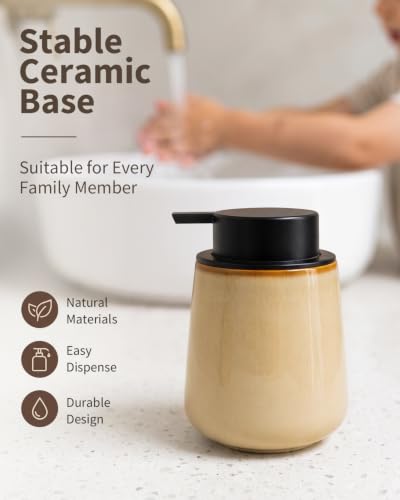 BosilunLife Hand Soap Dispenser - Ceramic Dish Soap Dispenser for Bathroom 12ounce Refillable Liquid Hand Wash Dispenser for Essential Oil, Lotion Soap, Coffee - color: Coffee