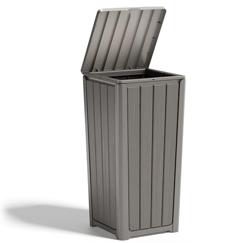 Fancyango Resin Outdoor Trash Can with Lid, 30 Gallon, Gray - color: Grey, size: 30 Gallon