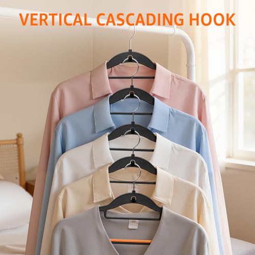 Yolife Cascading Plastic Clothes Hangers 10 Pack with Inner Hook for Vertical Storage, Slim Space Saving Hangers with Non-Slip Pads, 360° Swivel Metal Hook, Versatile, Black & Orange - color: Black & Orange