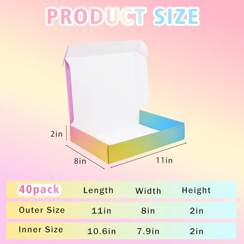 Shipping Boxes for Packaging, 11x8x2 in Corrugated Cardboard Boxes, Mailing Boxes for Small Business(40 Pack, Colorful) - color: Colorful, size: 11x8x2 40 Pack