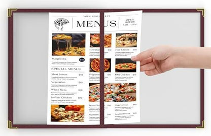 10 Pcs Burgundy Menu Cover 8.5x14, 3 Page 6 View, Crystal-Clear - color: burgundy, size: 3 Pages - 8.5" x 14"