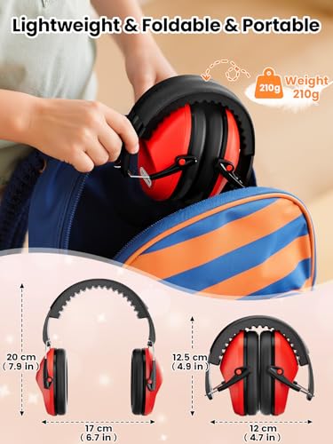 Dr.meter Noise Cancelling Headphones for Kids Toddlers Adults, Red Earmuffs - color: Red