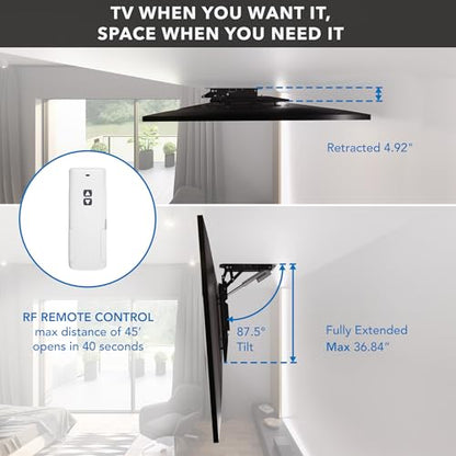 Mount-It! Motorized Ceiling TV Mount – Silent Electric Flip Down TV Mount for 50’’-90’’ Screens, Retractable Drop Down Design, RF Remote, VESA Compatible, 88 lbs Capacity, Black - color: Black