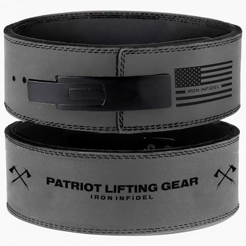 Weight Lifting Belt - Lever Gym Belt for Weightlifting, 10mm Leather Weight Belt for Men - 4 Inches Wide for Support & Stability for Workouts, Powerlifting, Bodybuilding, Fitness & Crossfit - color: Patriot - Gray, size: L