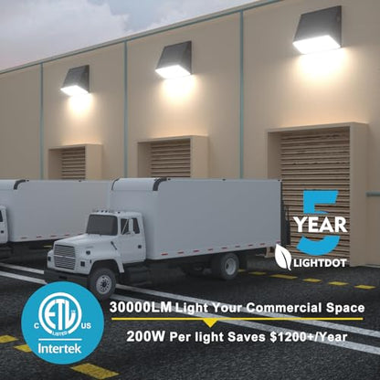 Lightdot 4Pack 200W LED Wall Pack Lights, 100-277v Full Cut Off Dusk to Dawn Photocell, 30000Lm(150Lm/W) 5000K IP65 Outdoor Exterior Lighting for Garage,Warehouse,Yard,Building,Factory,ETL