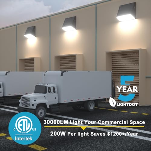 Lightdot 2Pack 200W LED Wall Pack Lights, 100-277v Full Cut Off Dusk to Dawn Photocell, 30000Lm(150Lm/W) 5000K IP65 Outdoor Exterior Lighting for Garage,Warehouse,Yard,Building,Factory,ETL
