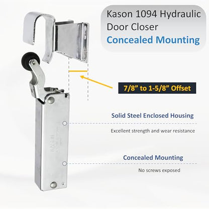 Awoco 1094 Hydraulic Door Closer, Concealed Mounting with 1094-X27 Adjustable Wide Hook (7/8" to 1-5/8" Offset) for Walk-in Coolers/Freezers by Kason - style: Concealed closer with 7/8” to 1-5/8" Hook