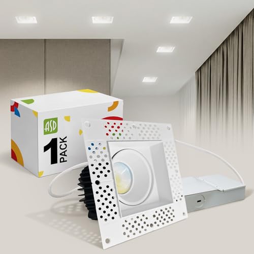 ASD 4 Inch Trimless LED Recessed Ceiling Light Fixture, Mud-in Canless Downlight with Junction Box, 5CCT Selectable 2700K-5000K, 15W 1090 Lumens, CRI90+, Anti-Glare, Dimmable, IC & Wet Rated, ETL - color: White 1 Pack, size: 4" 15 Watt
