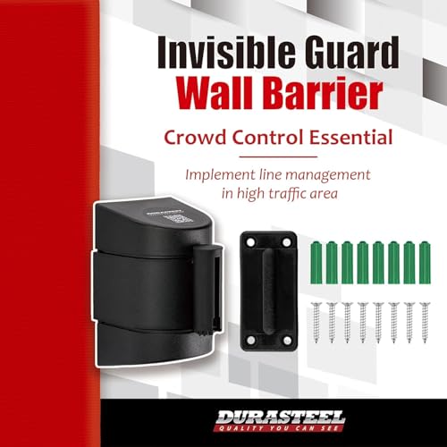 DuraSteel Wall Mount Crowd Control Retractable Belt Barrier - 6.5 Ft Red Retractables Barrier Belt w/ABS Casing, Do Not Enter Crowd Control Barriers Line Divider NOT Stanchions with Retractable Belts - color: Red Belt, size: Guardian 2.0 Black Case