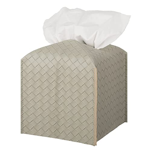 Tissue Box Cover PU Leather Tissue Holder Square Facial Tissue Case Facial Paper Organizer Dispenser for Bathroom, Vanity Countertop, Tabletop, Car, Evergreen - color: Evergreen, size: square